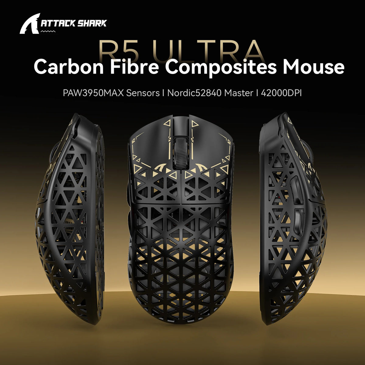 ATTACK SHARK R5 Ultra Carbon Fiber Wireless 8K Gaming Mouse 39g SUPERLIGHT, PixArt PAW3950MAX Gaming Sensor, 8000Hz Wireless Pol