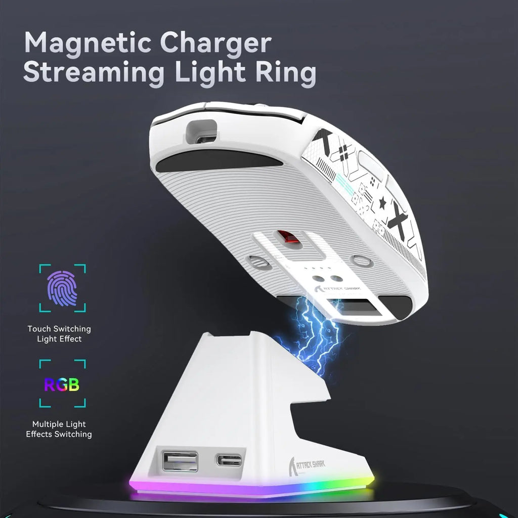 ATTACK SHARK X6 Lightweight Wireless Gaming Mouse with RGB Backlight Charging Base,Tri-Mode,26K DPI, PAW3395 Optical Sensor